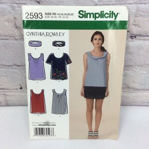 Simplicity Cynthia Rowley Sewing Pattern 2593 Womens Top/Headband Sz 14-22 Uncut